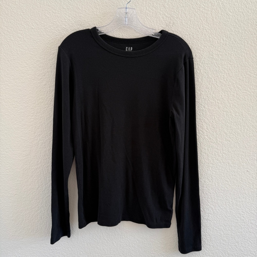 Gap Modern Black Long Sleeve Crewneck Tee Shirt Tall Large